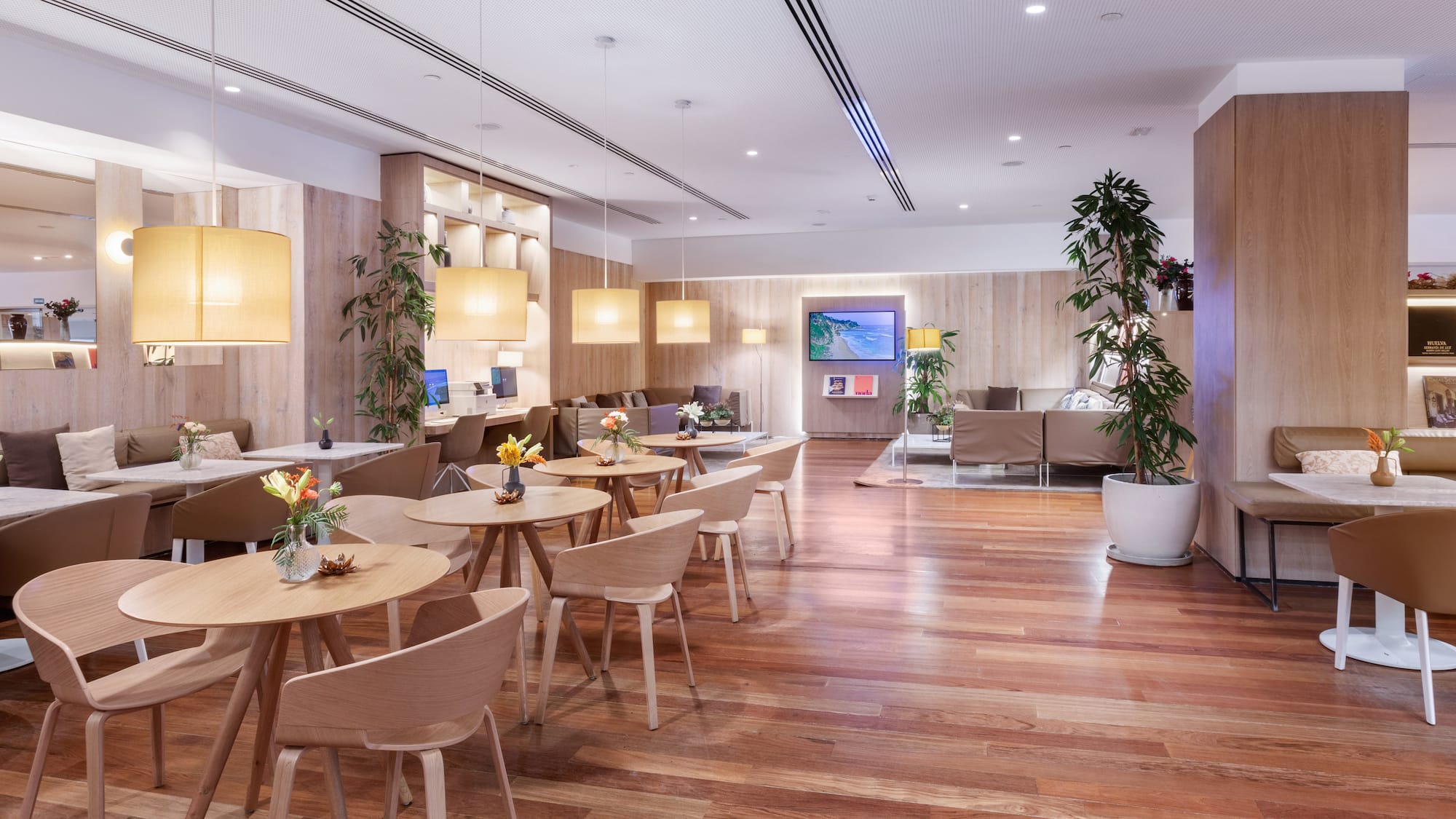 a room with tables and chairs