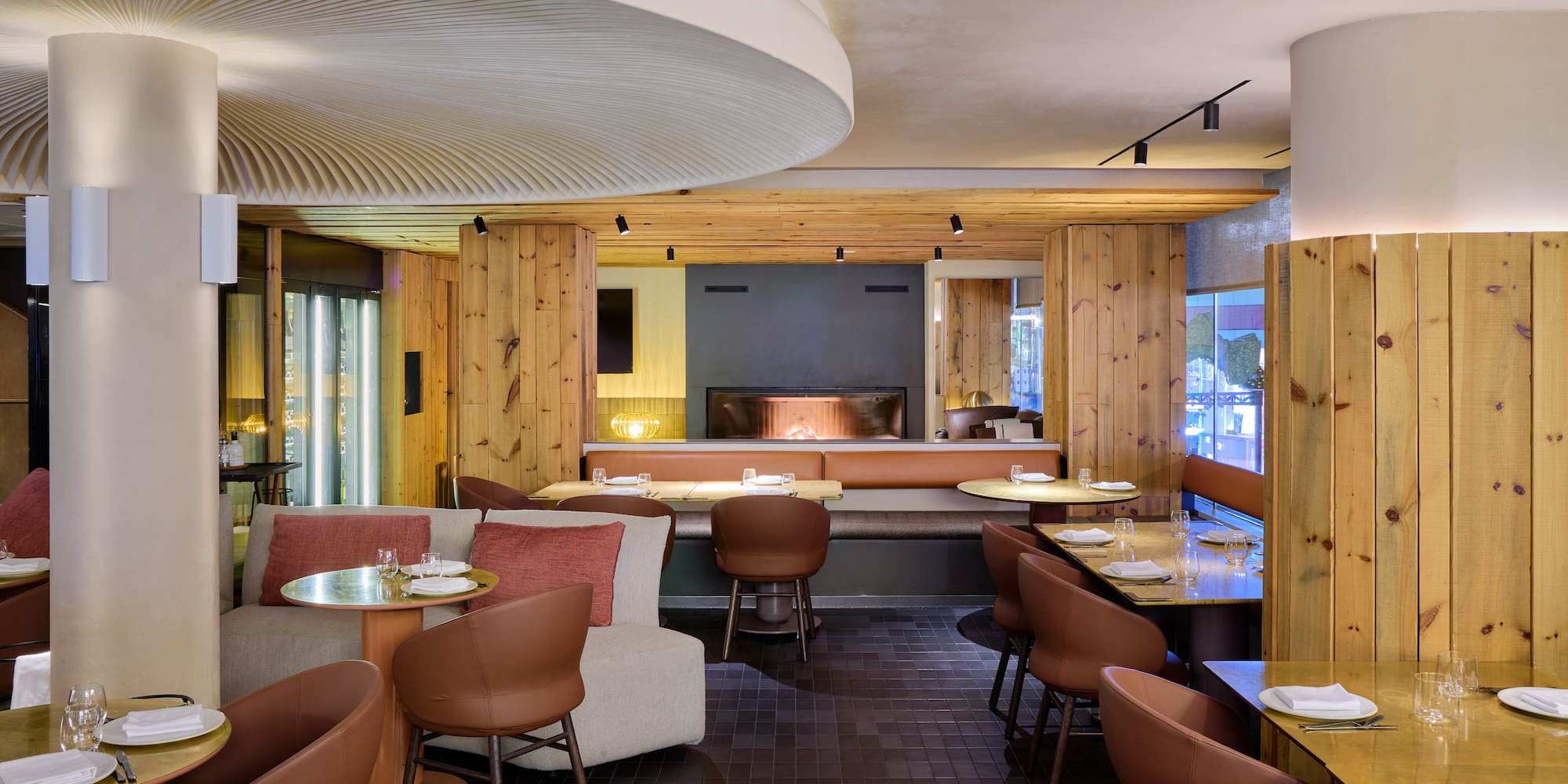 a room with tables and chairs