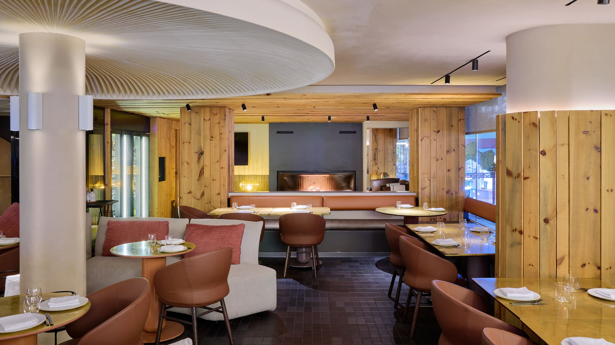 a room with tables and chairs