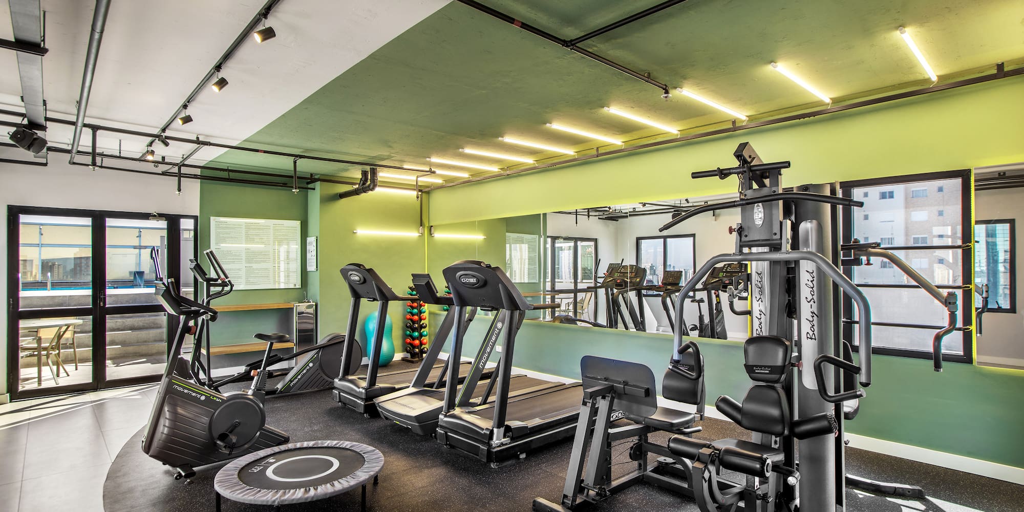 a gym with exercise equipment
