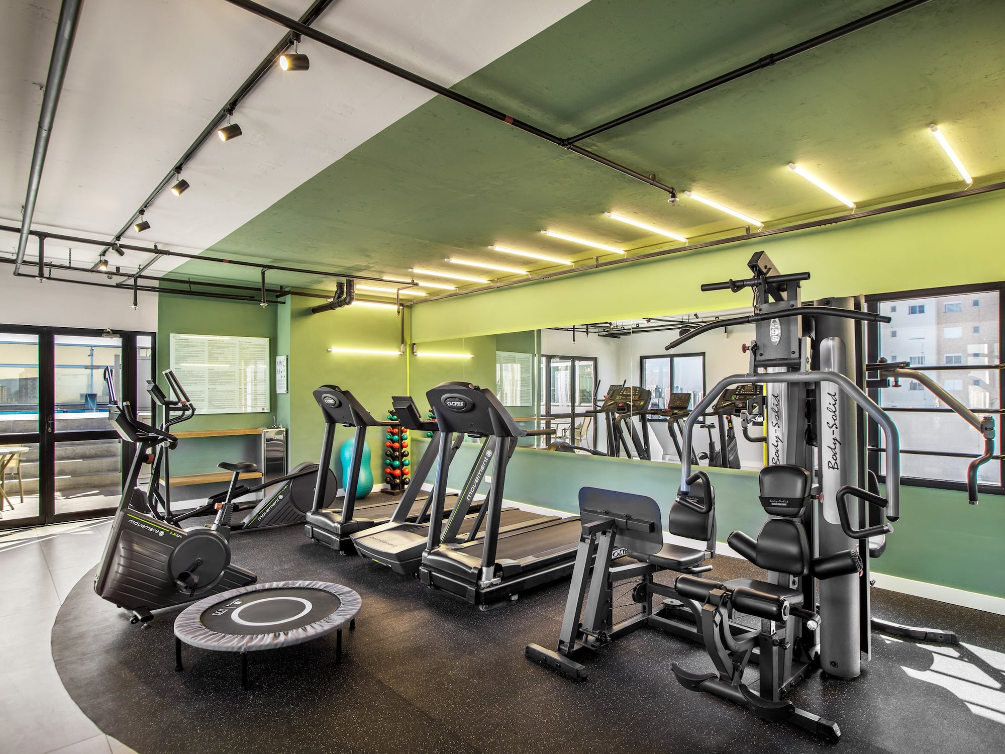 a gym with exercise equipment