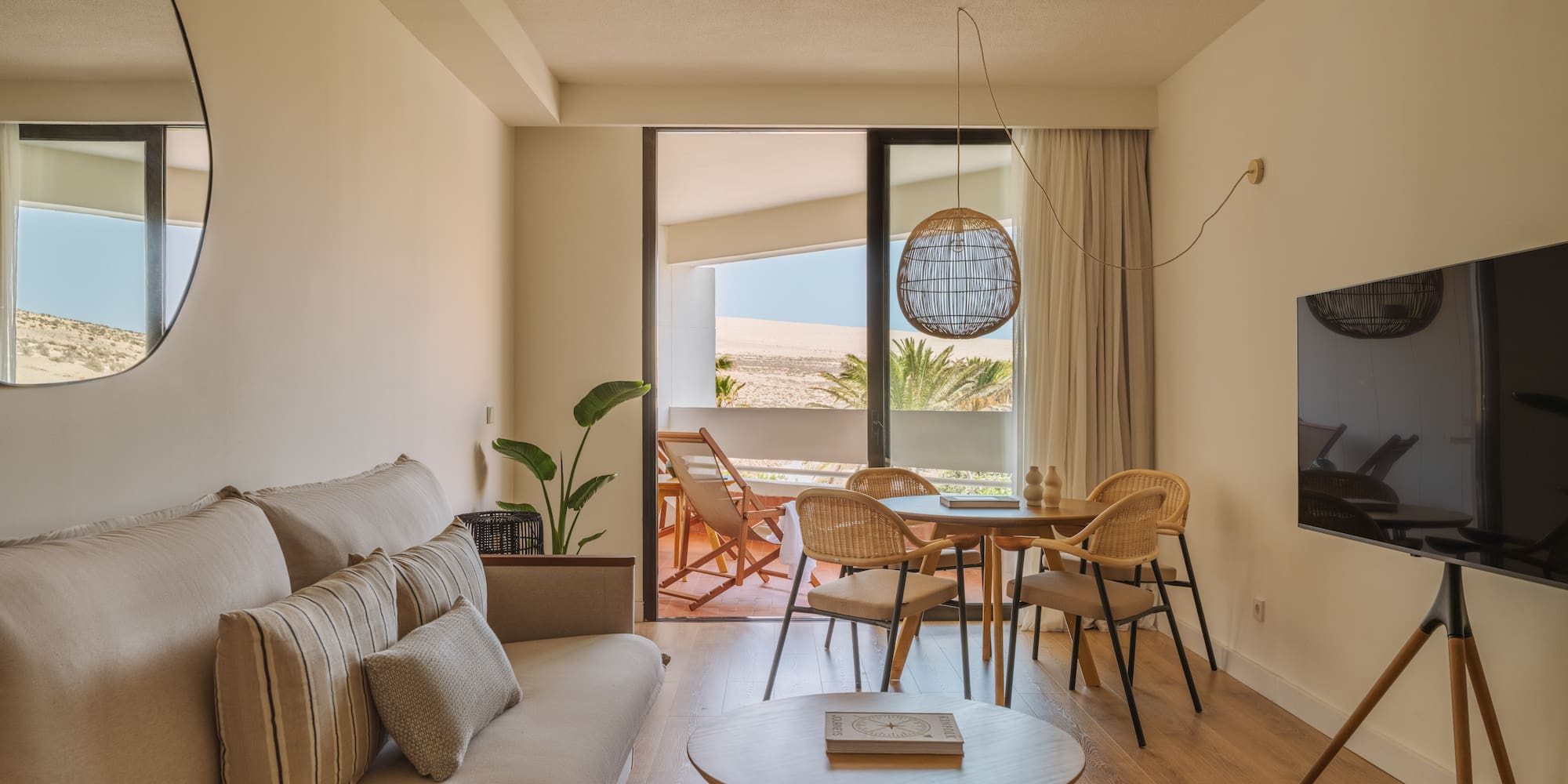 a living room with a couch and table