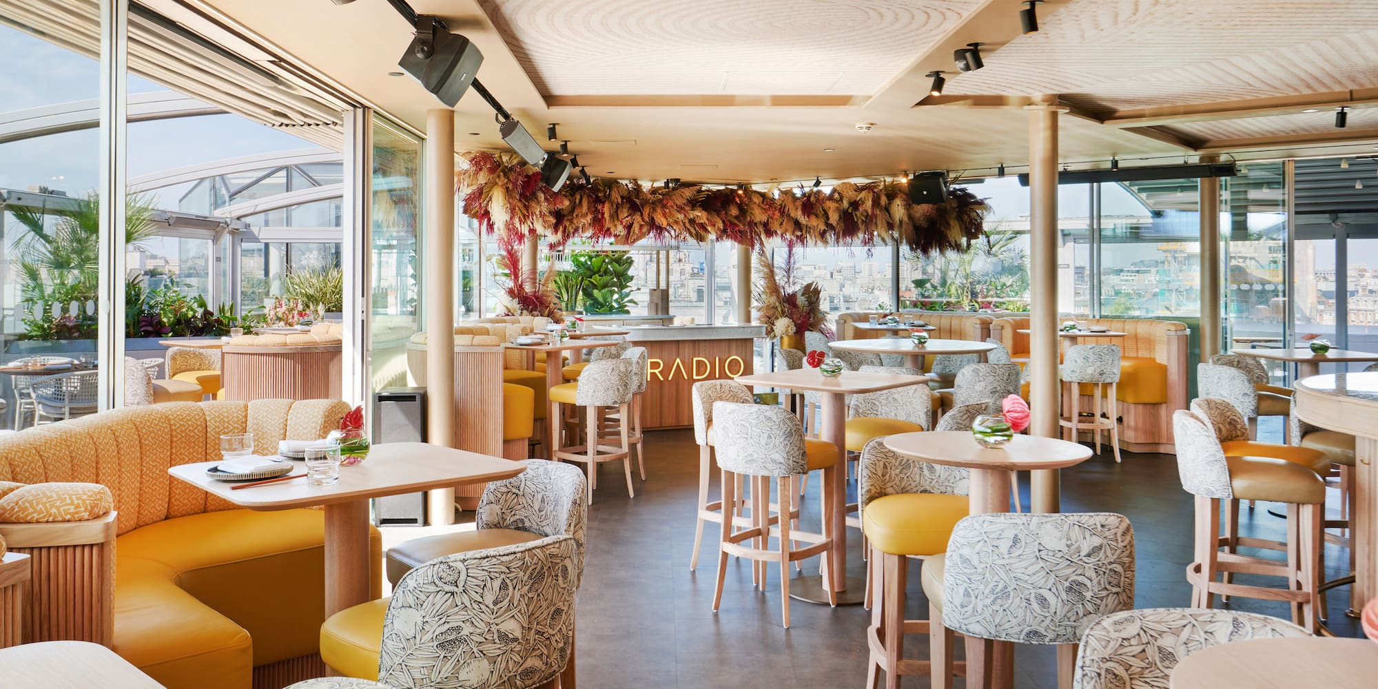 a room with tables and chairs