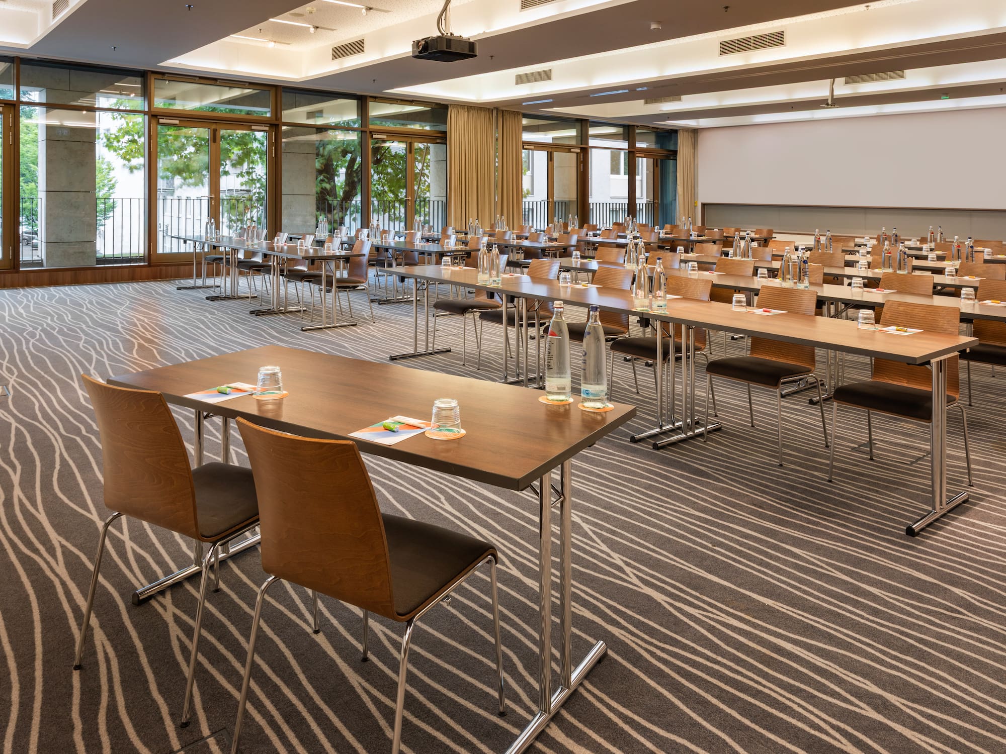 a room with tables and chairs