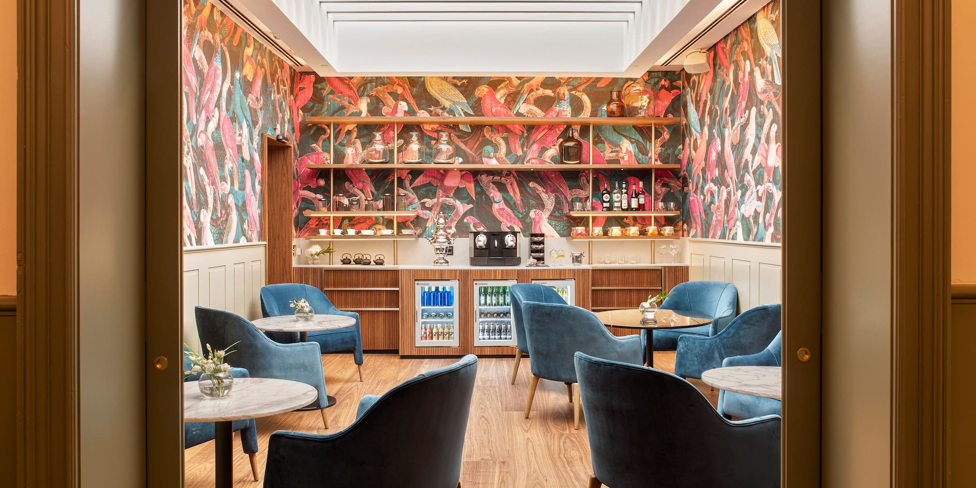 a room with tables and chairs