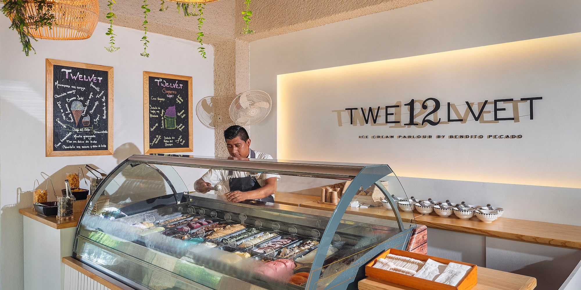 a man behind a display case