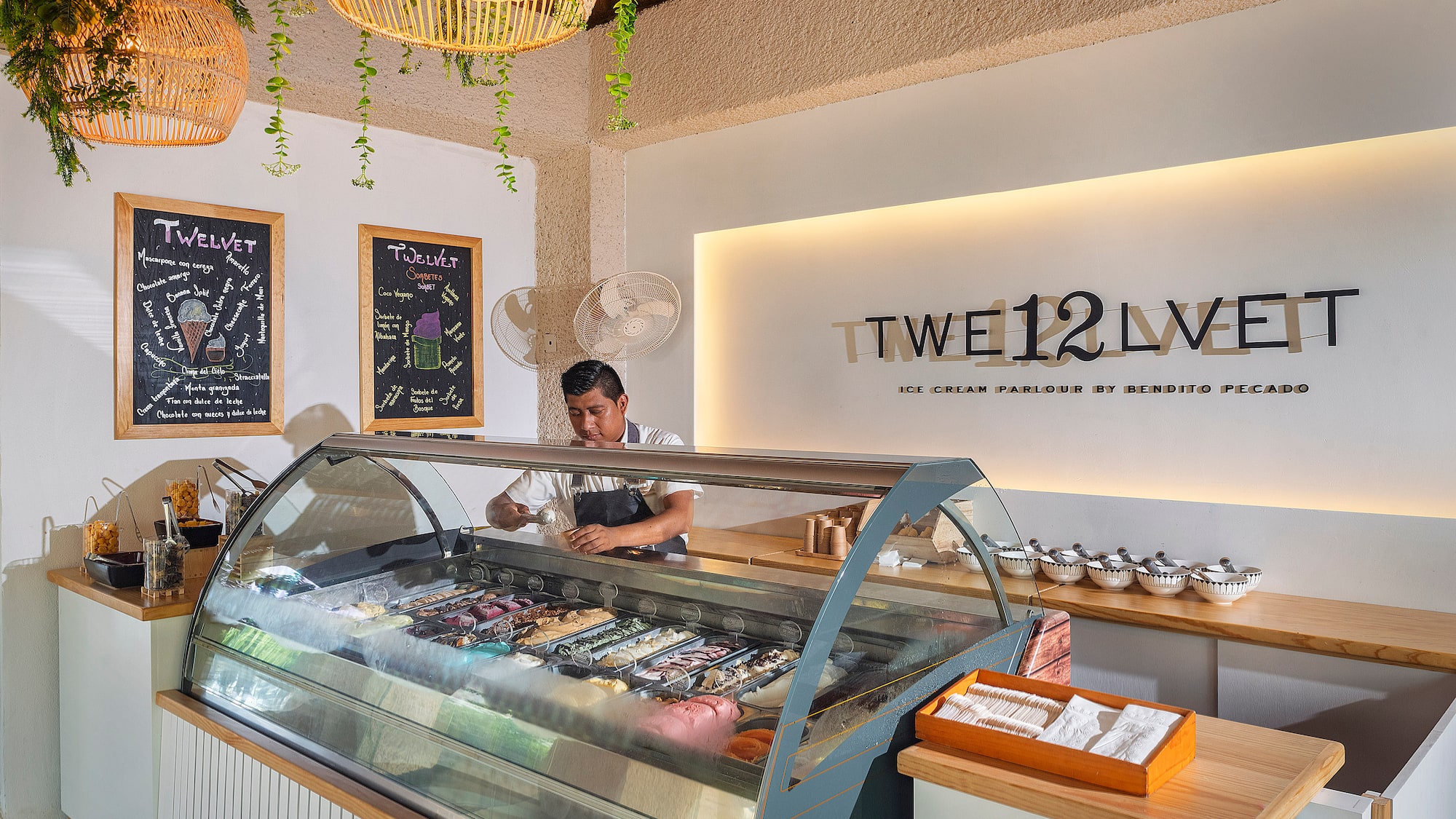 a man behind a glass case