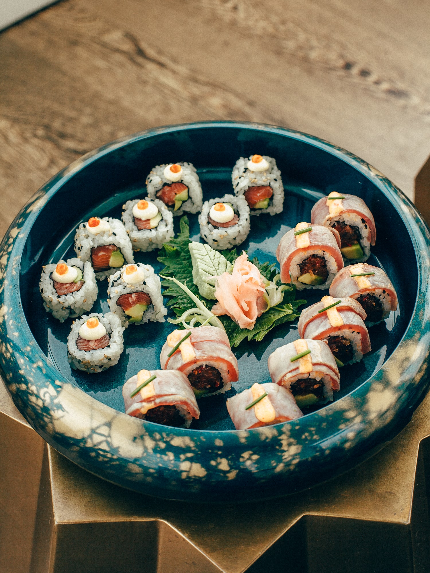 a plate of sushi on a table