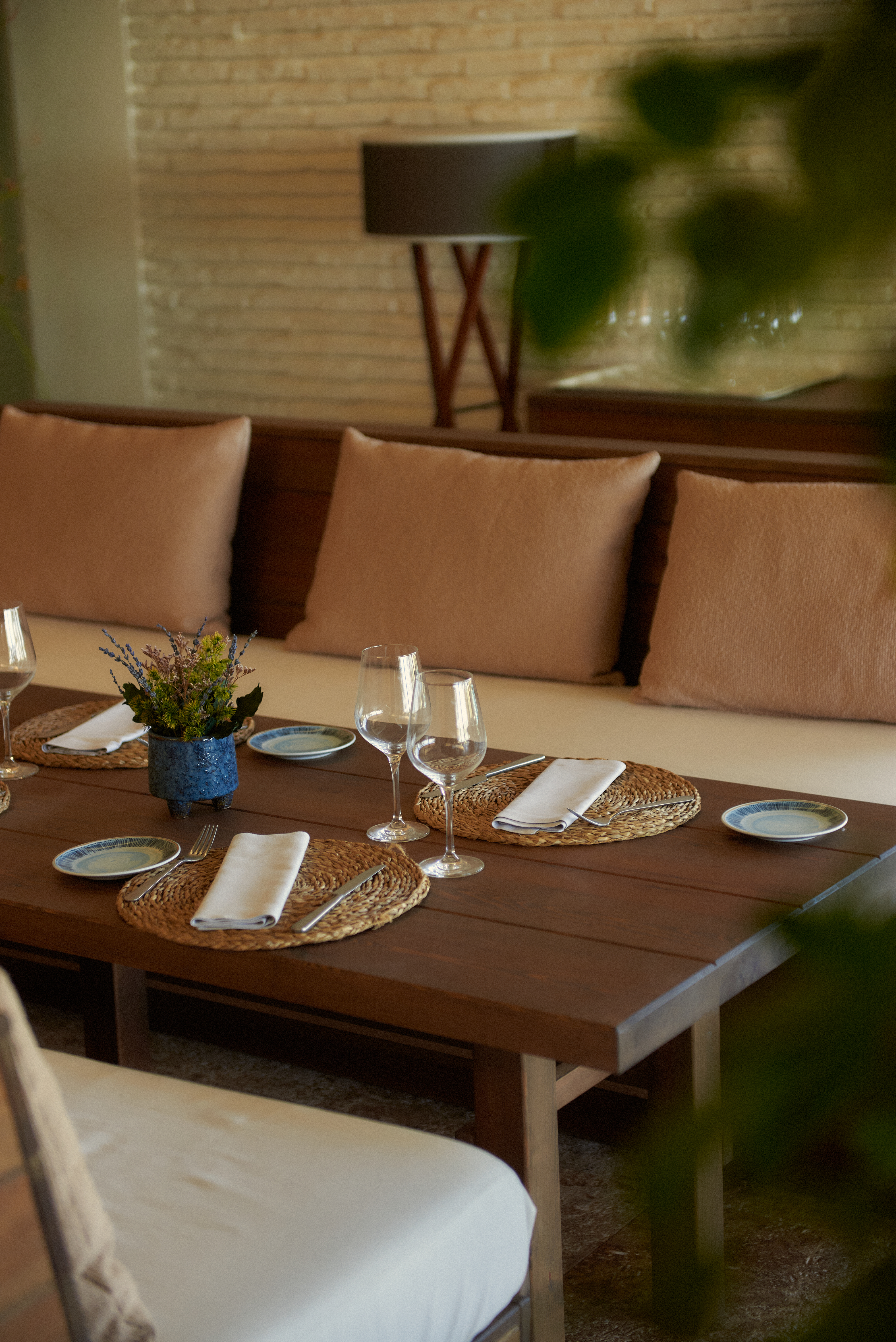 a table with plates and glasses on it