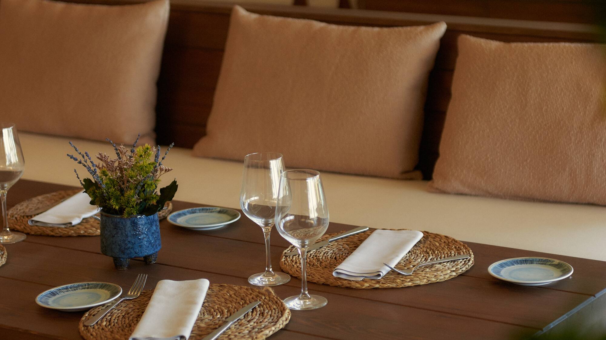 a table with plates and glasses on it