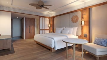 a room with a bed and a table
