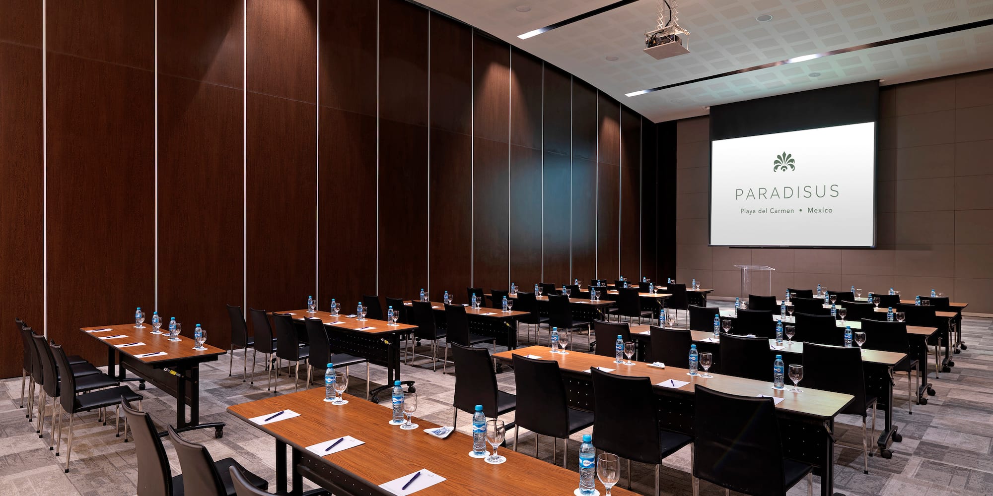 a room with tables and chairs