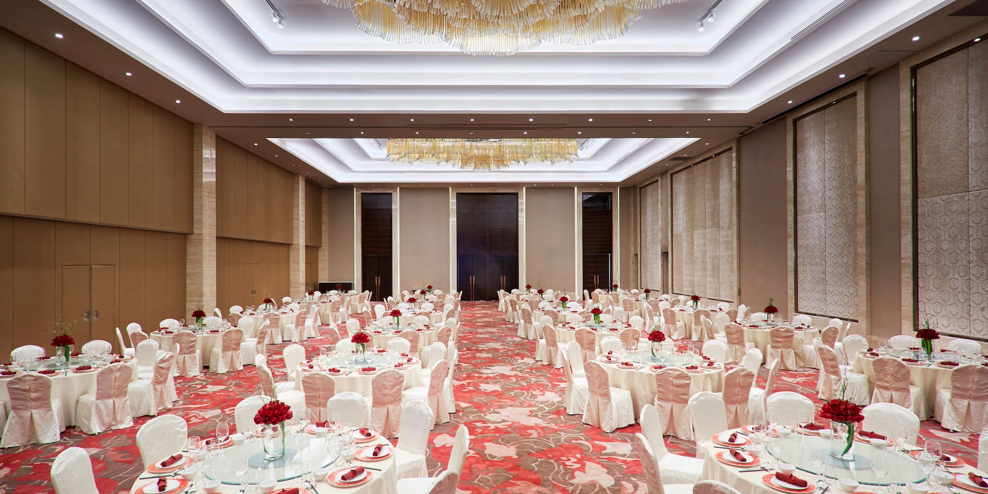 a large room with tables and chairs