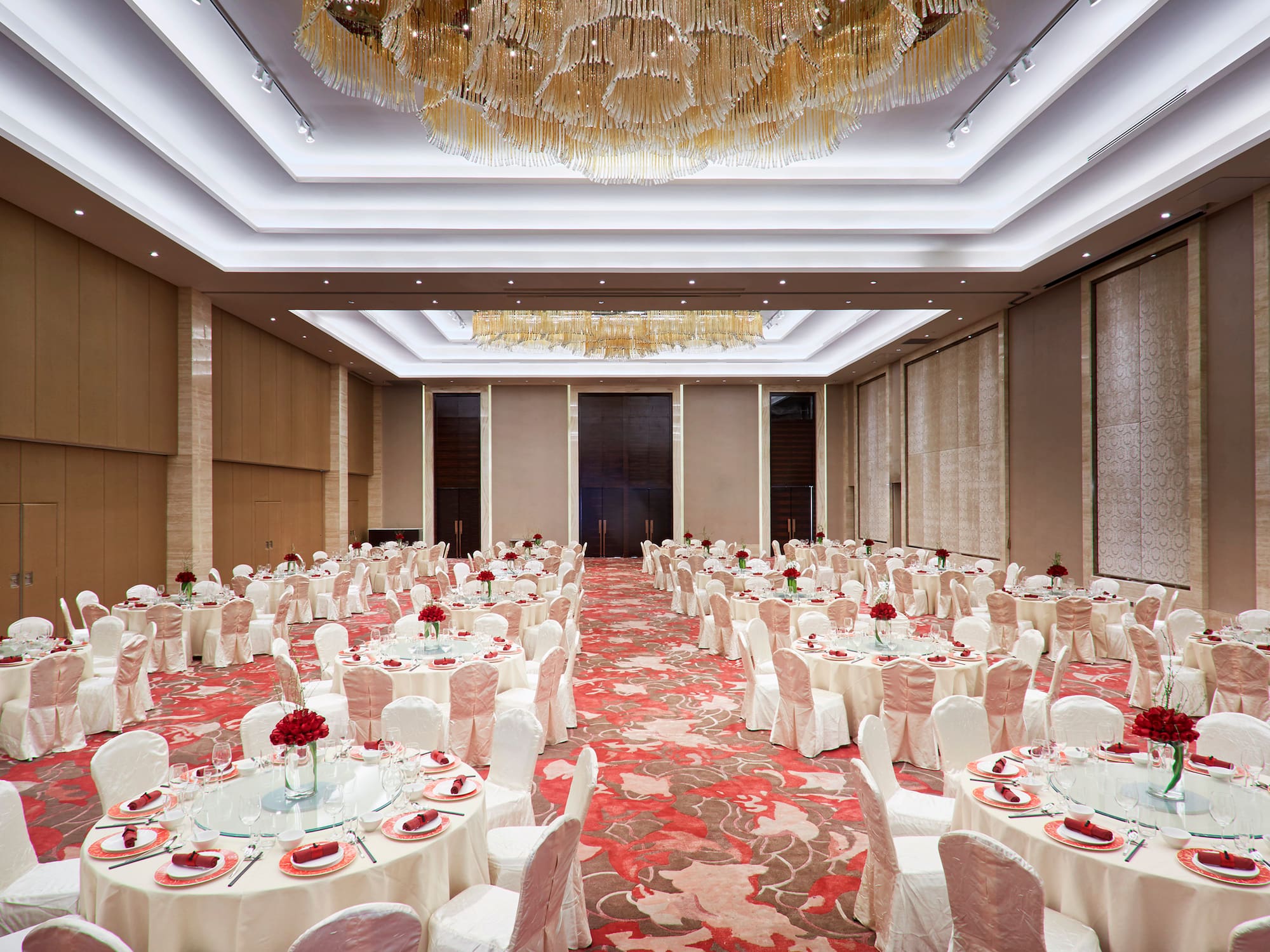 a large room with tables and chairs