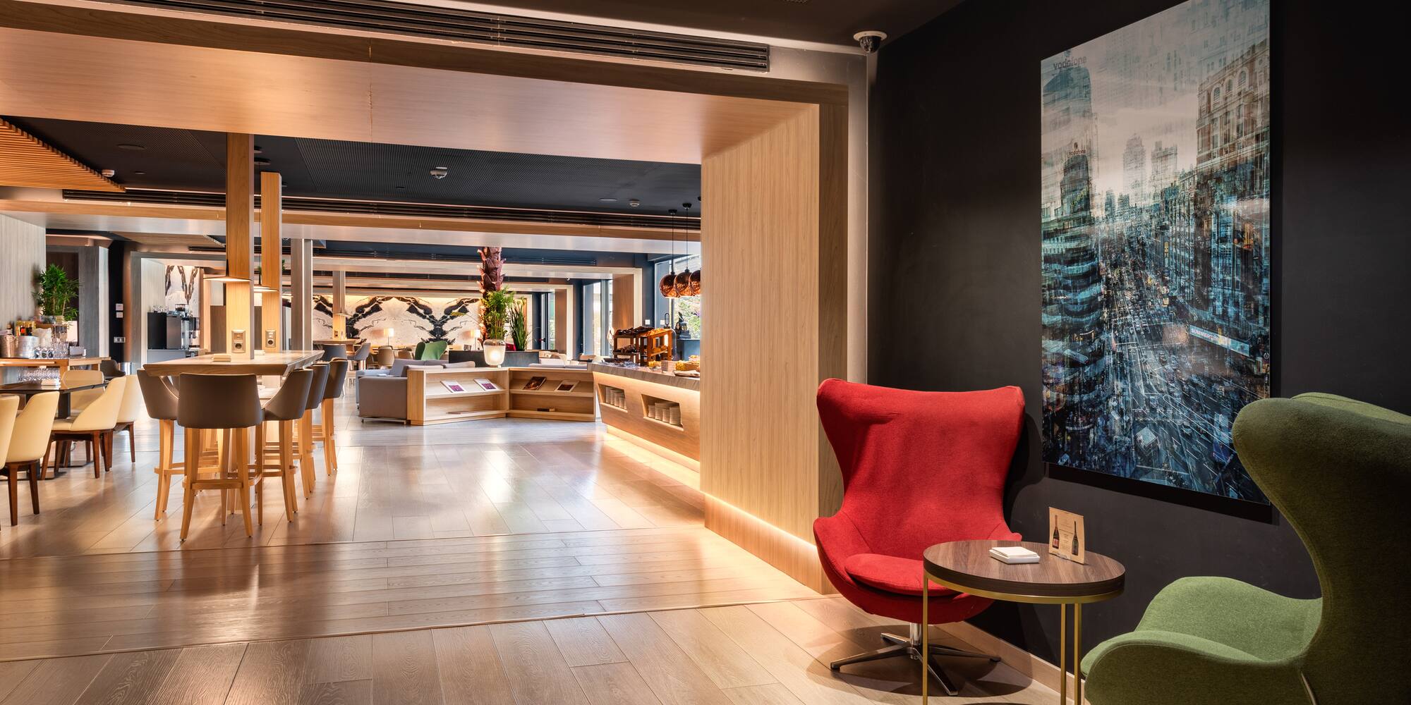 a room with chairs and tables