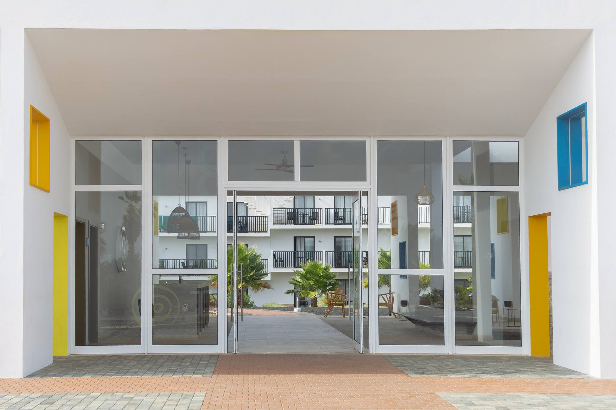a glass doors in a building