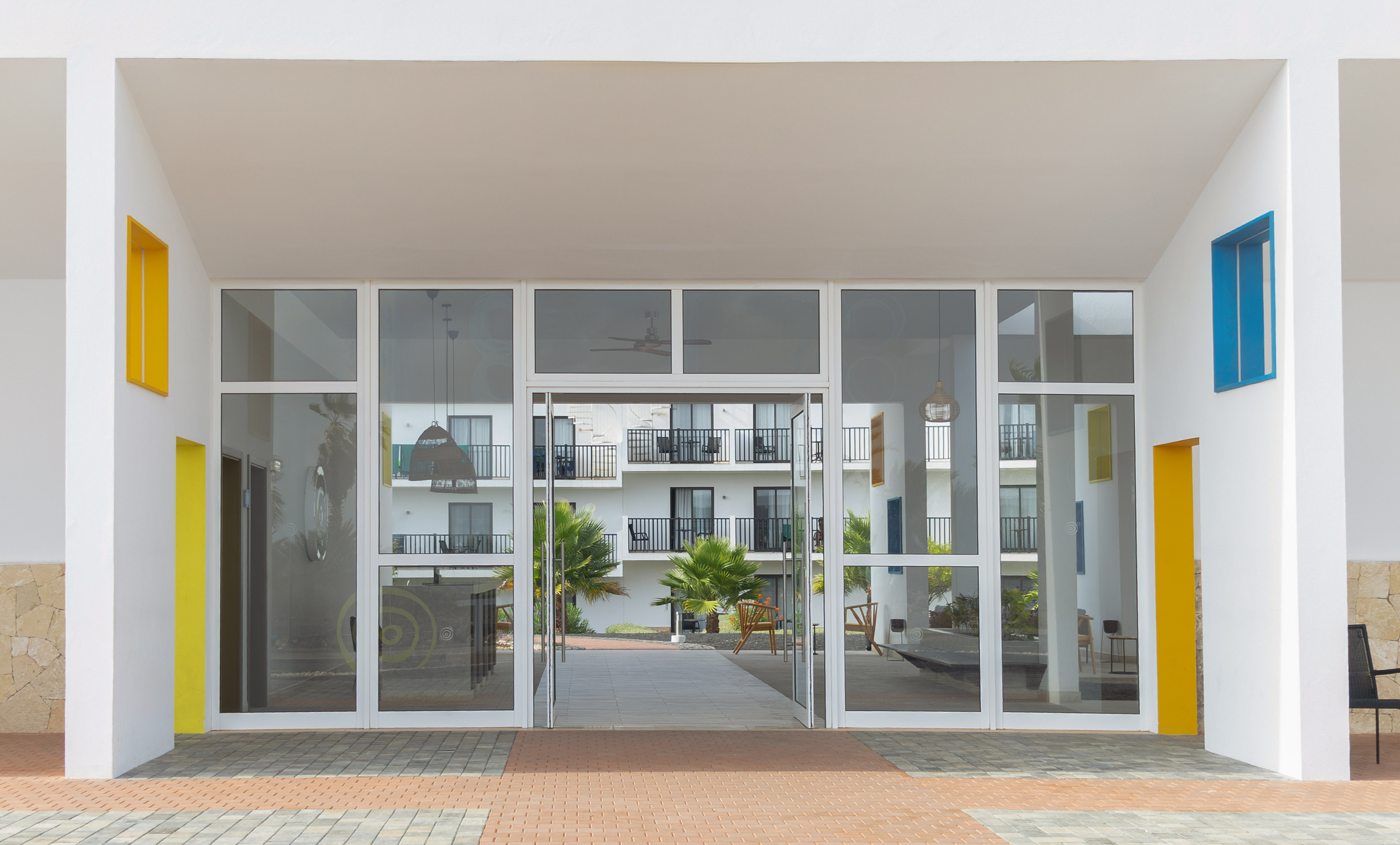 a glass doors in a building