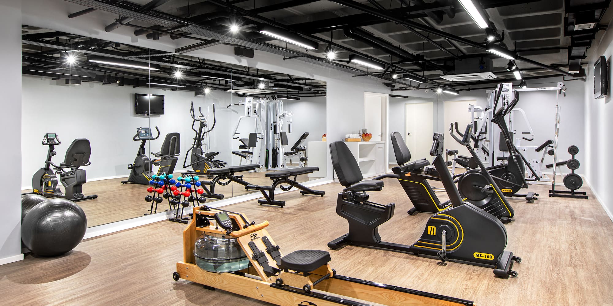 a room with exercise equipment