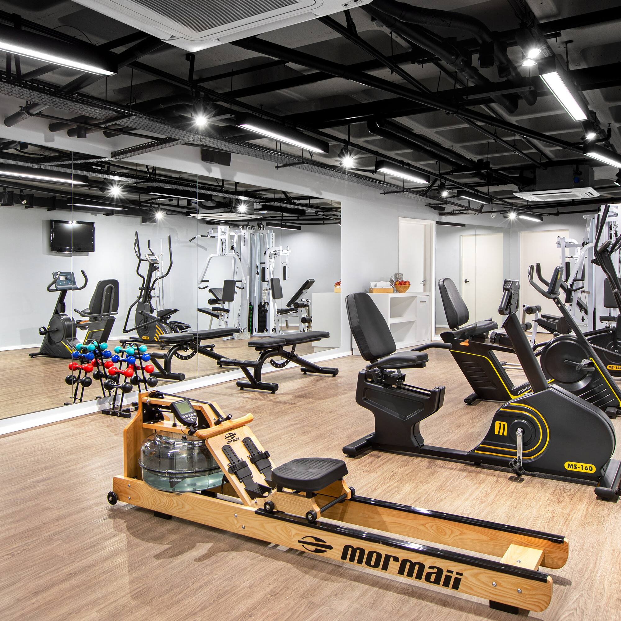 a room with exercise equipment