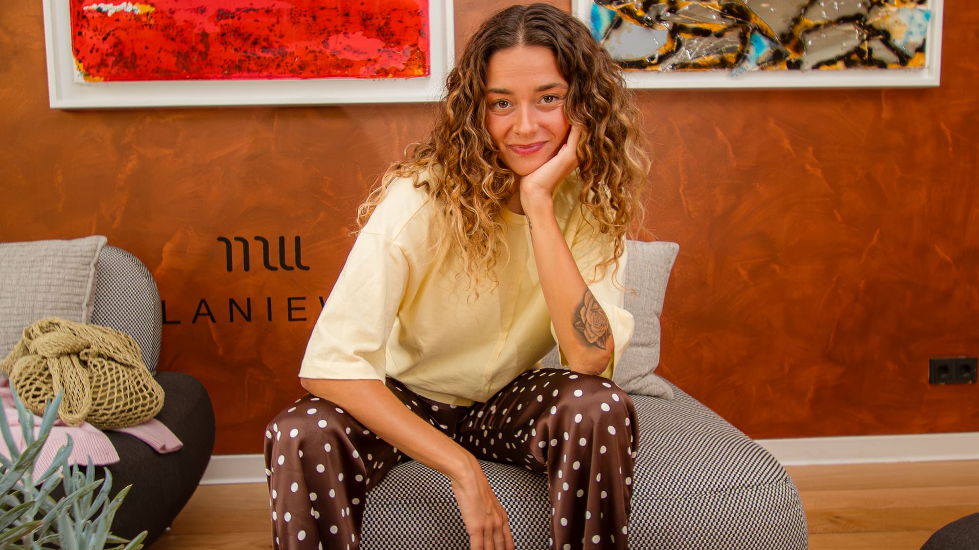 a woman sitting on a chair