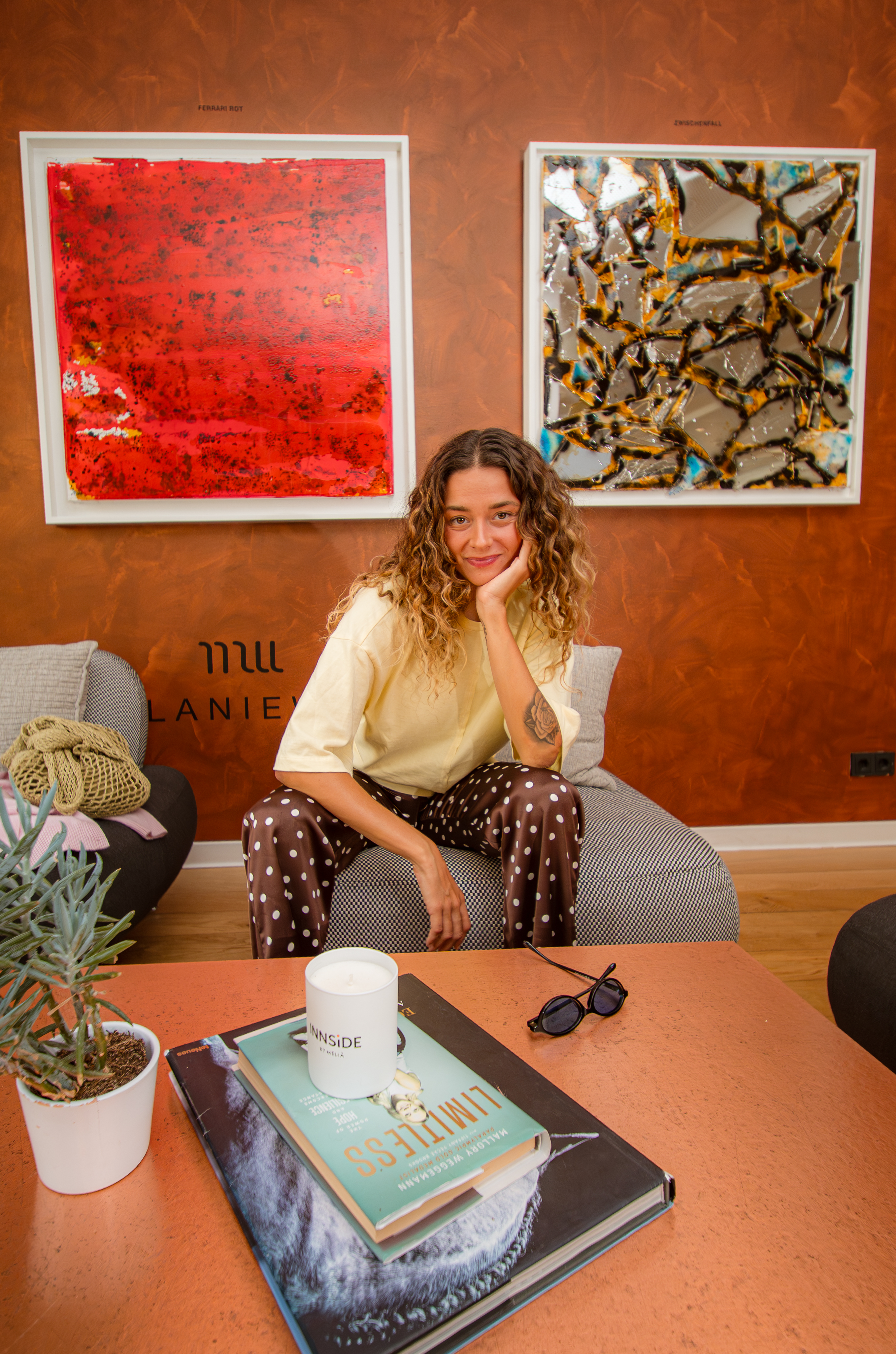 a woman sitting on a chair