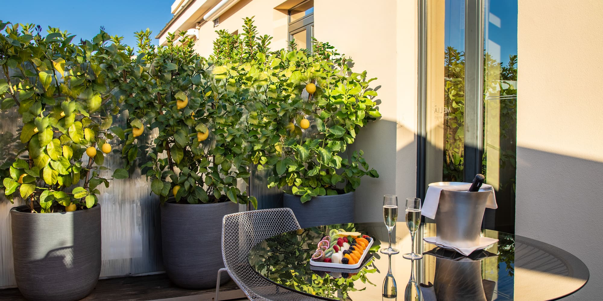 a table and chairs on a patio