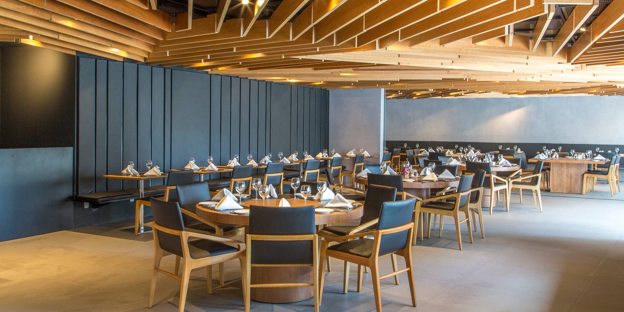 a room with tables and chairs