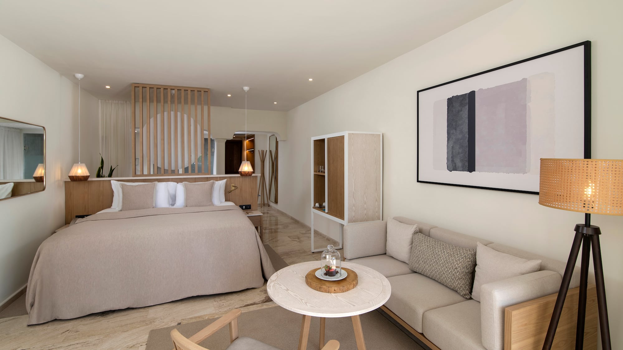 a room with a bed and a couch