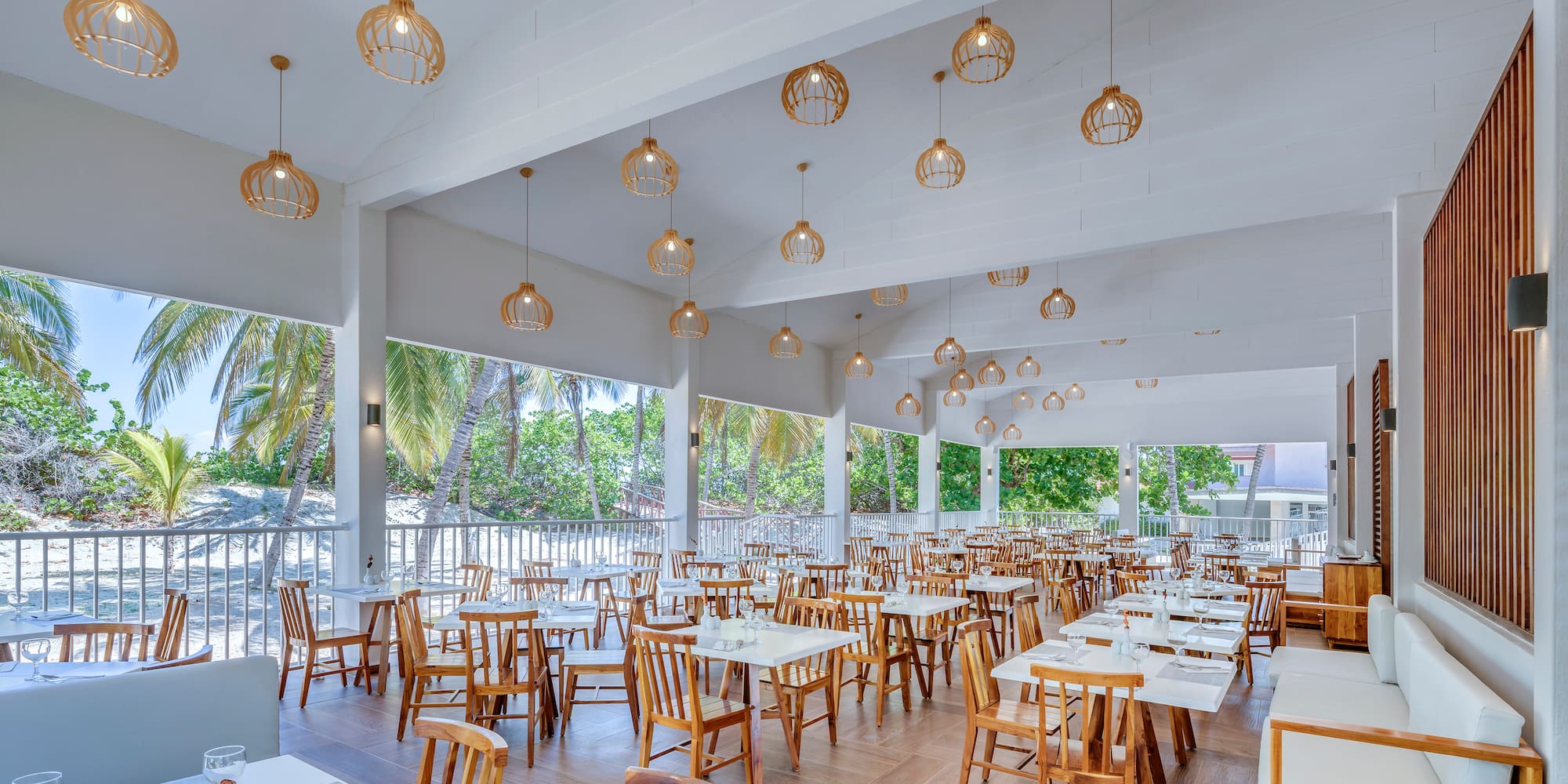 a room with tables and chairs