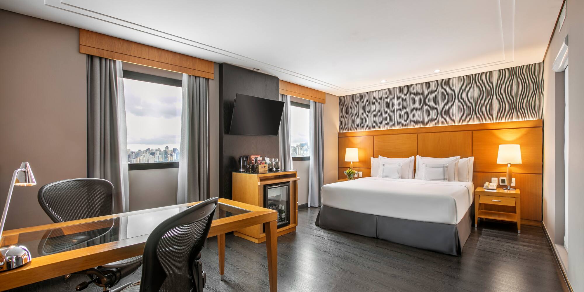 a room with a bed and a table