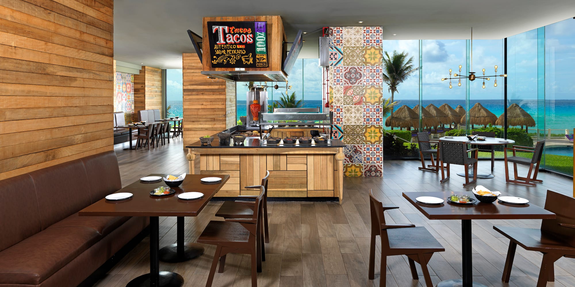 a restaurant with tables and chairs