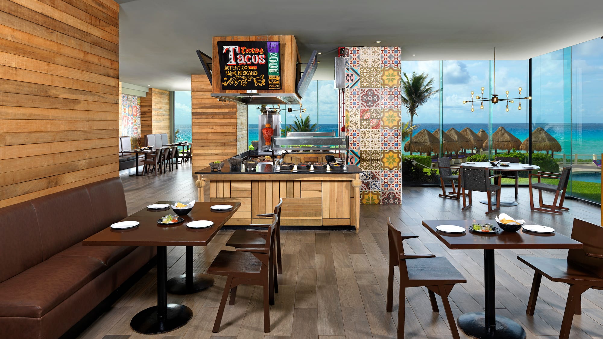 a restaurant with tables and chairs