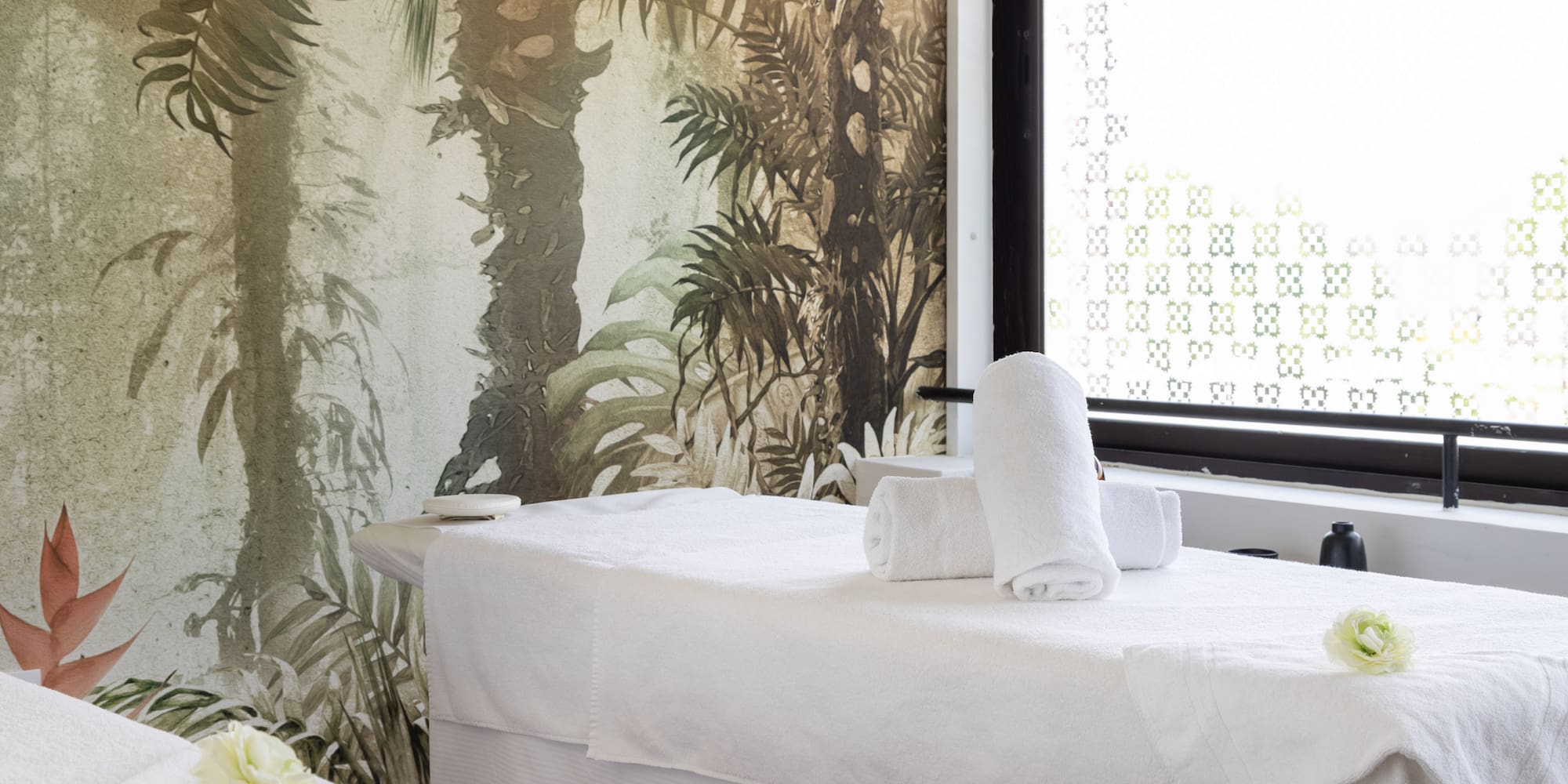 a massage table with towels on it