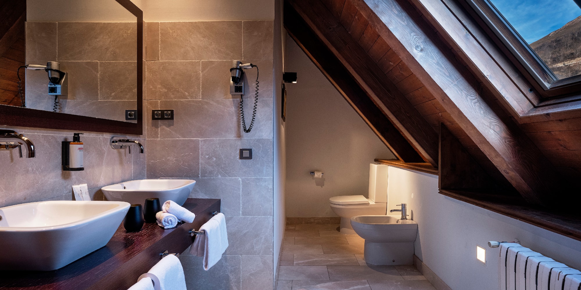 a bathroom with a large window