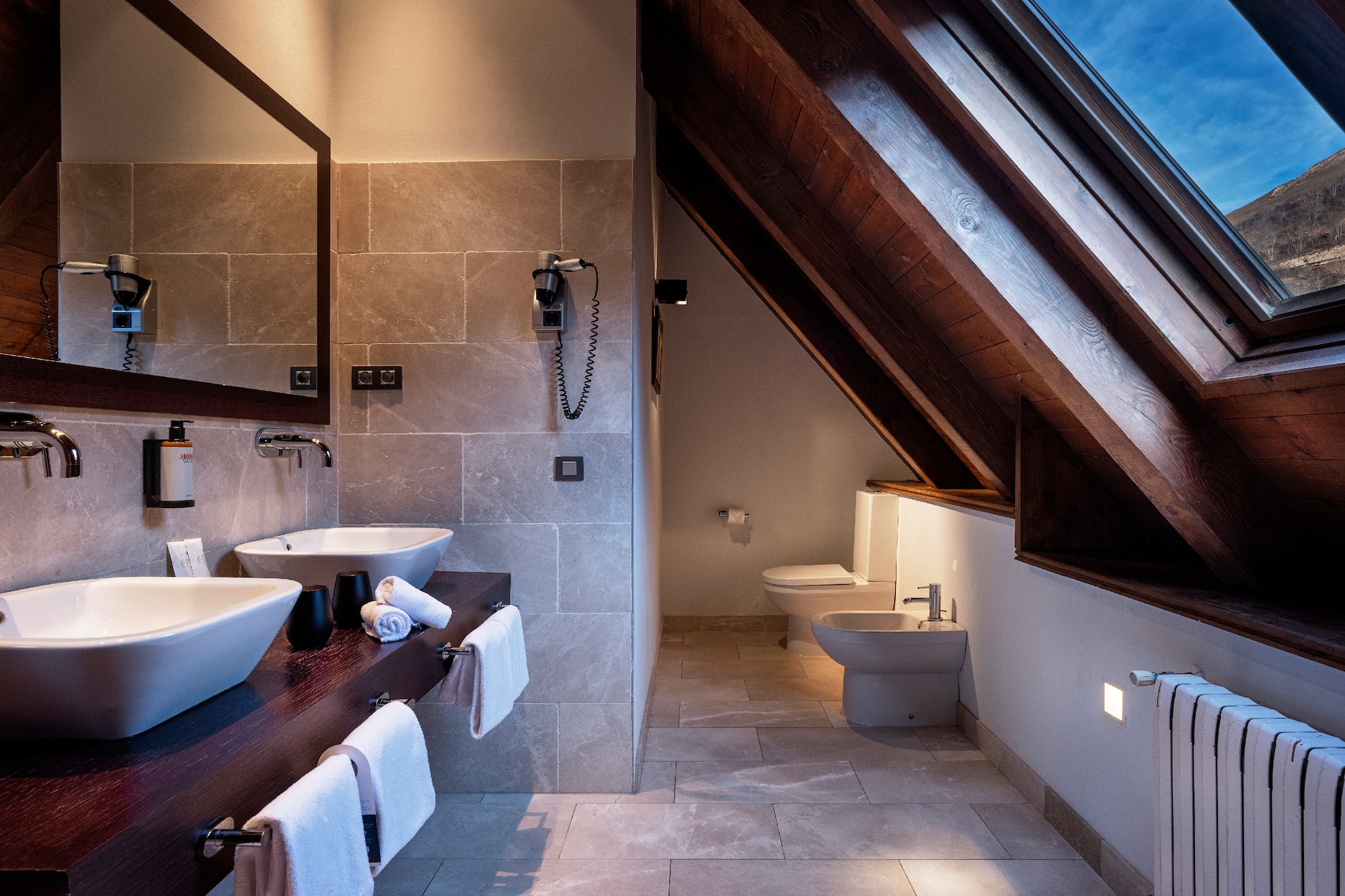 a bathroom with a large window