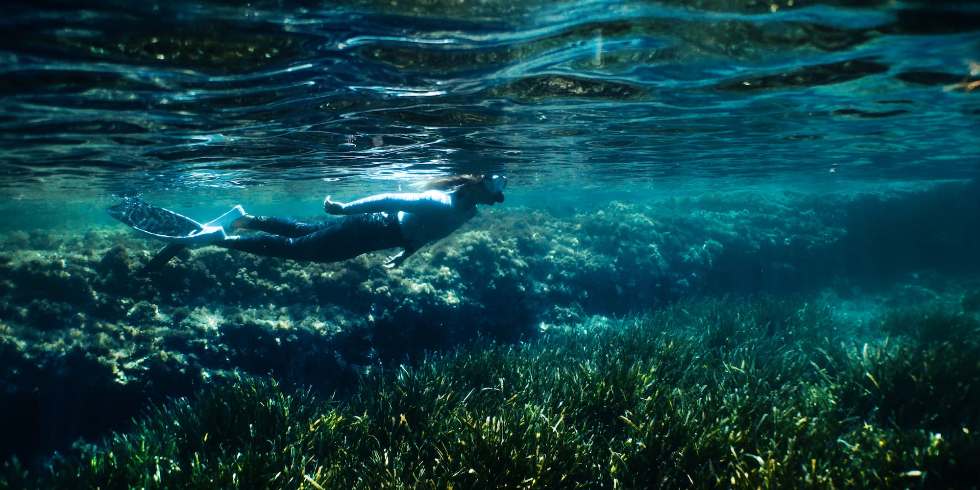 a person swimming under water