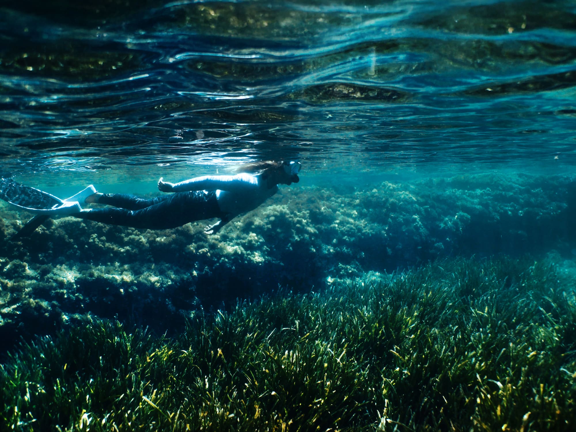 a person swimming under water