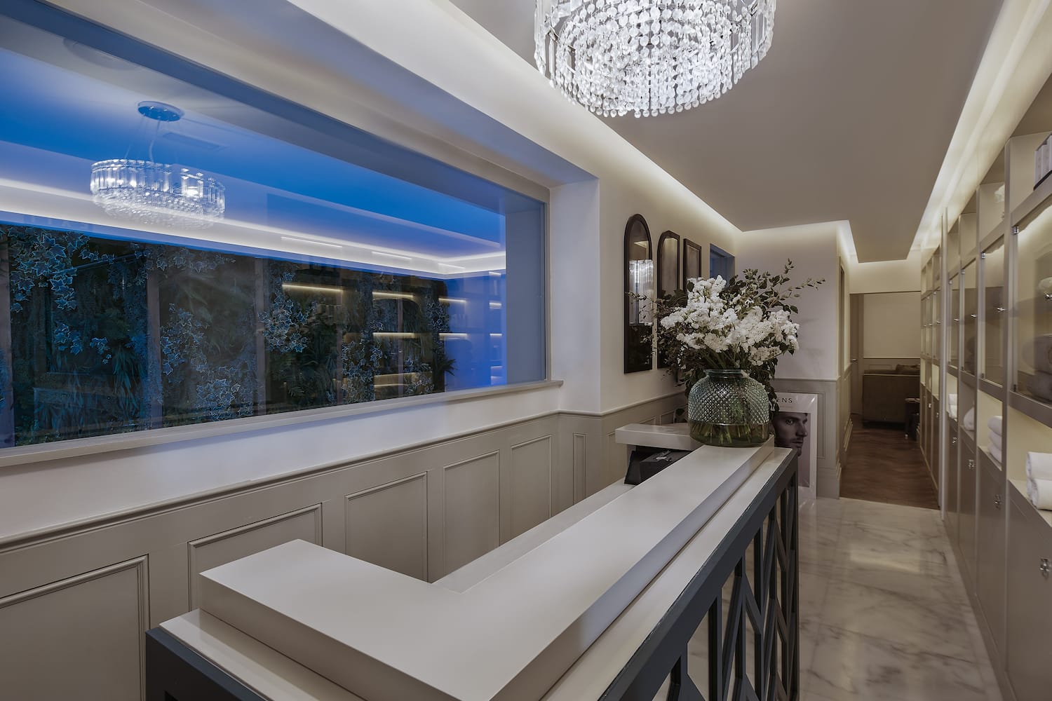 a white counter in a room