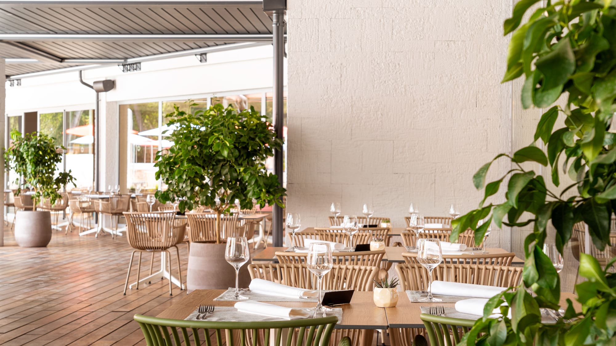 a tables set up for a restaurant