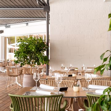 a tables set up for a restaurant