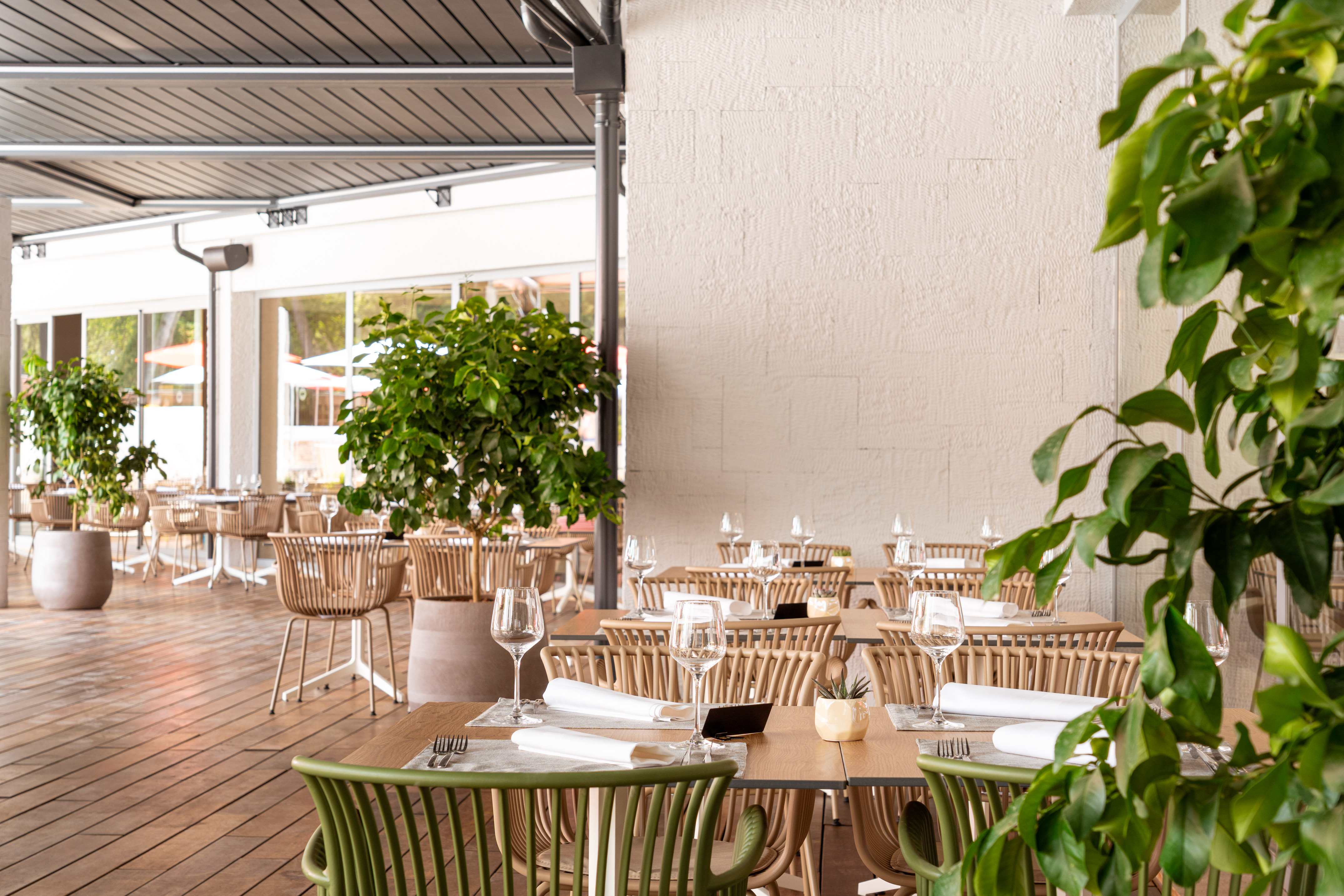 a tables set up for a restaurant