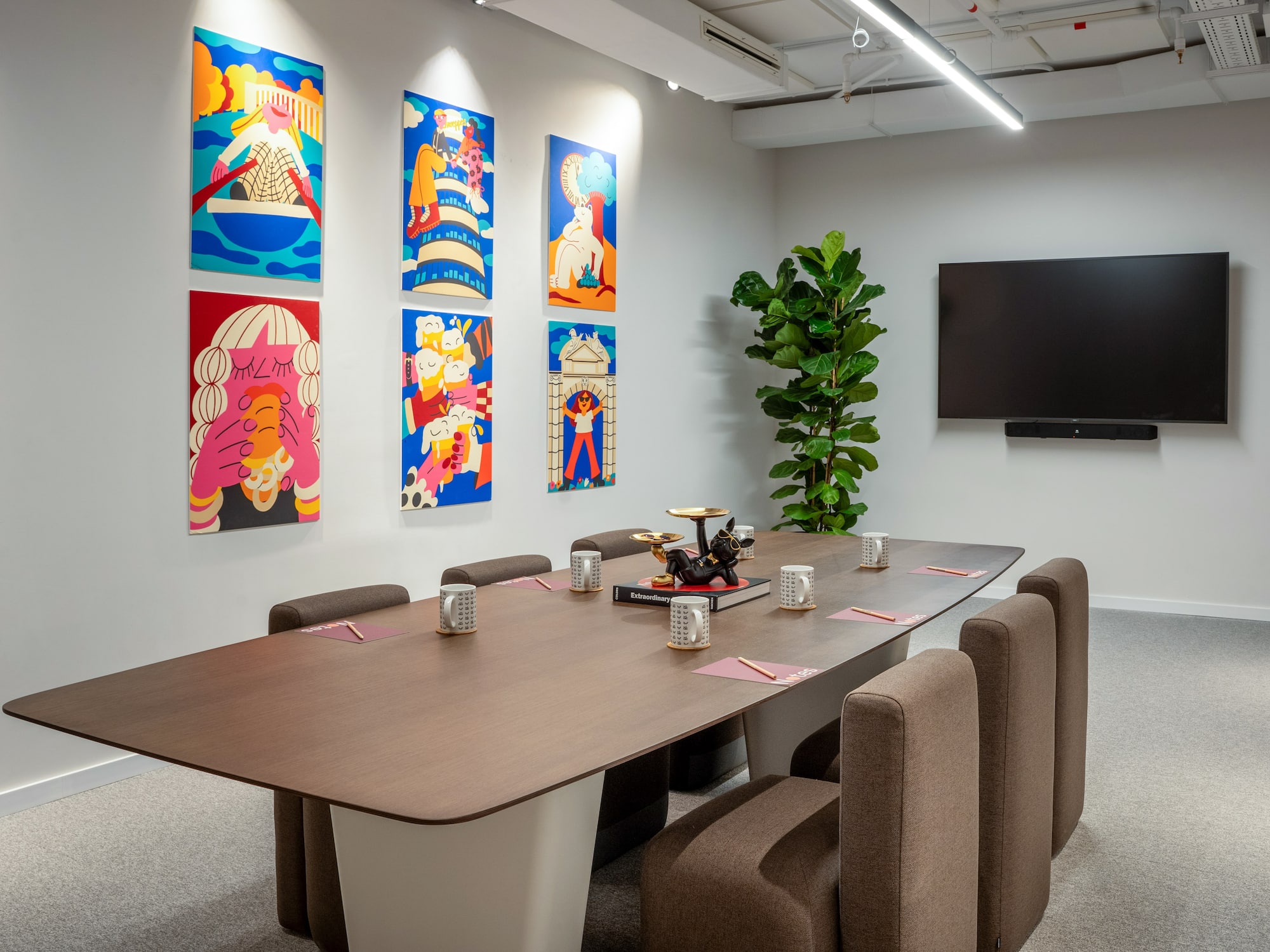 a room with a table and chairs