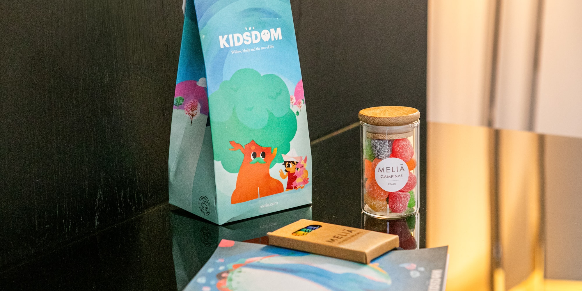 a box and candy on a table