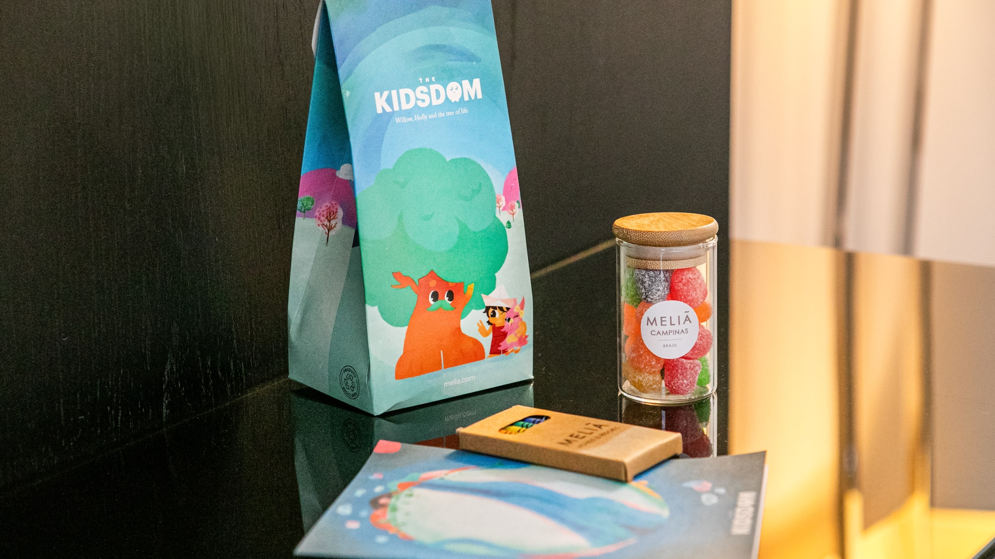 a box and candy on a table