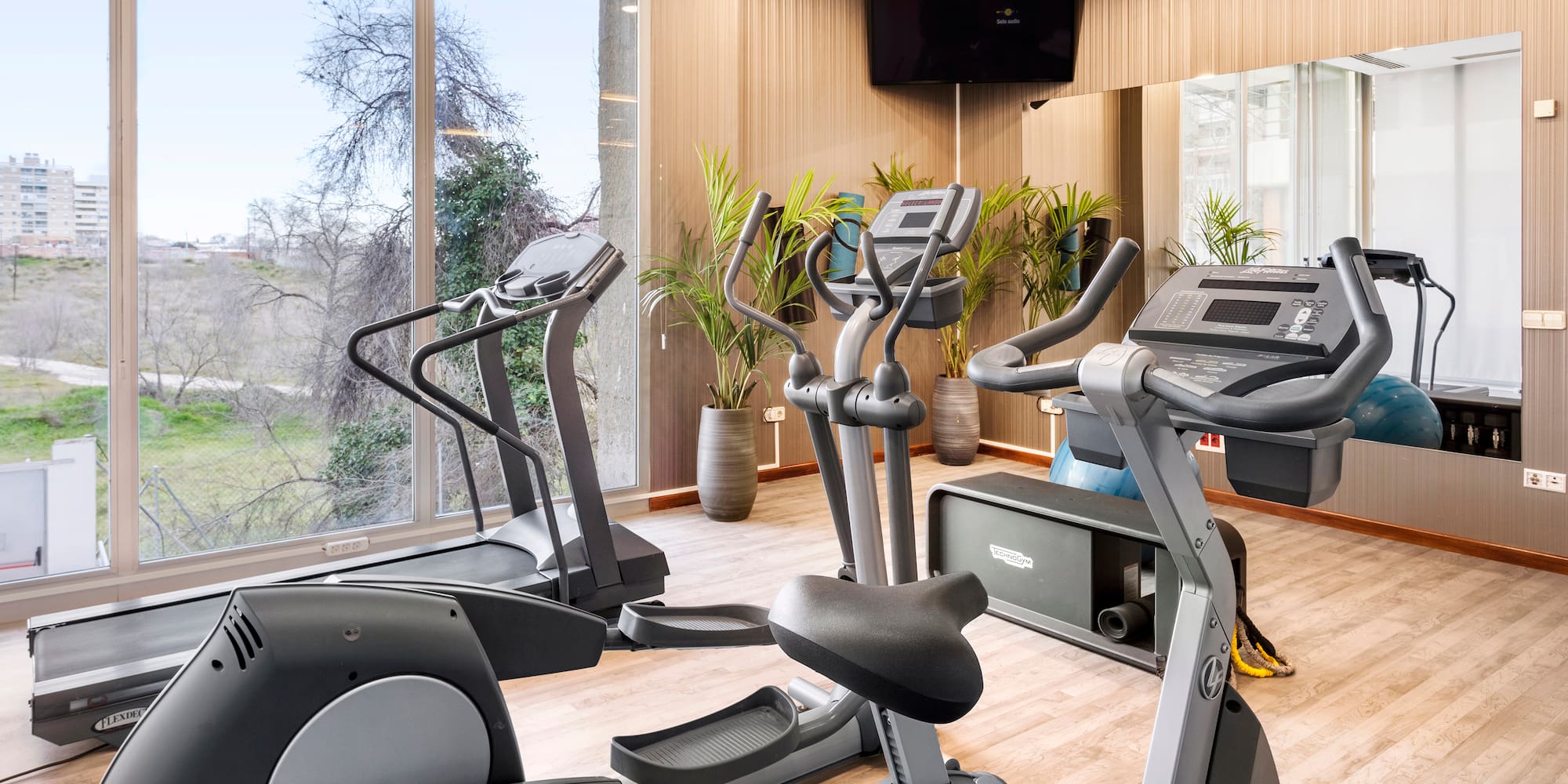 a room with exercise equipment