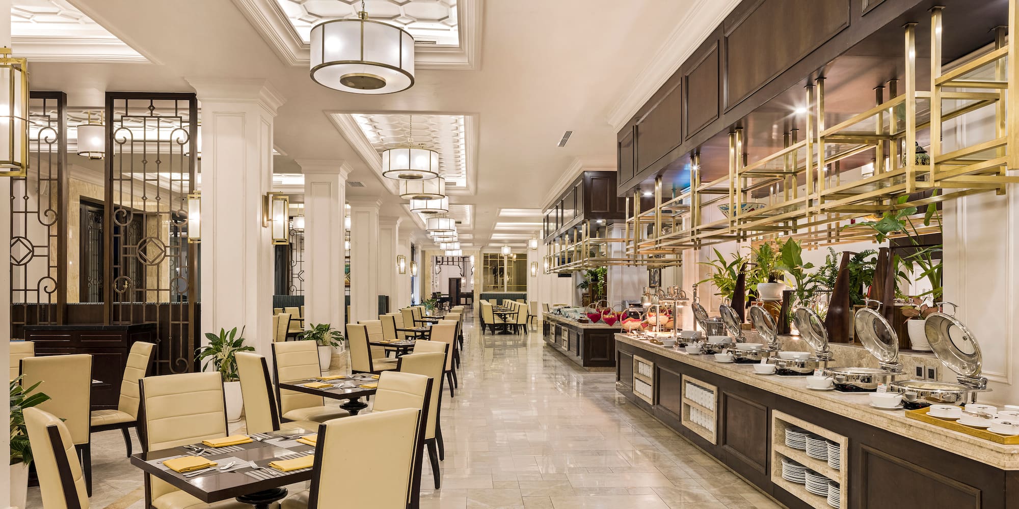 a restaurant with tables and chairs