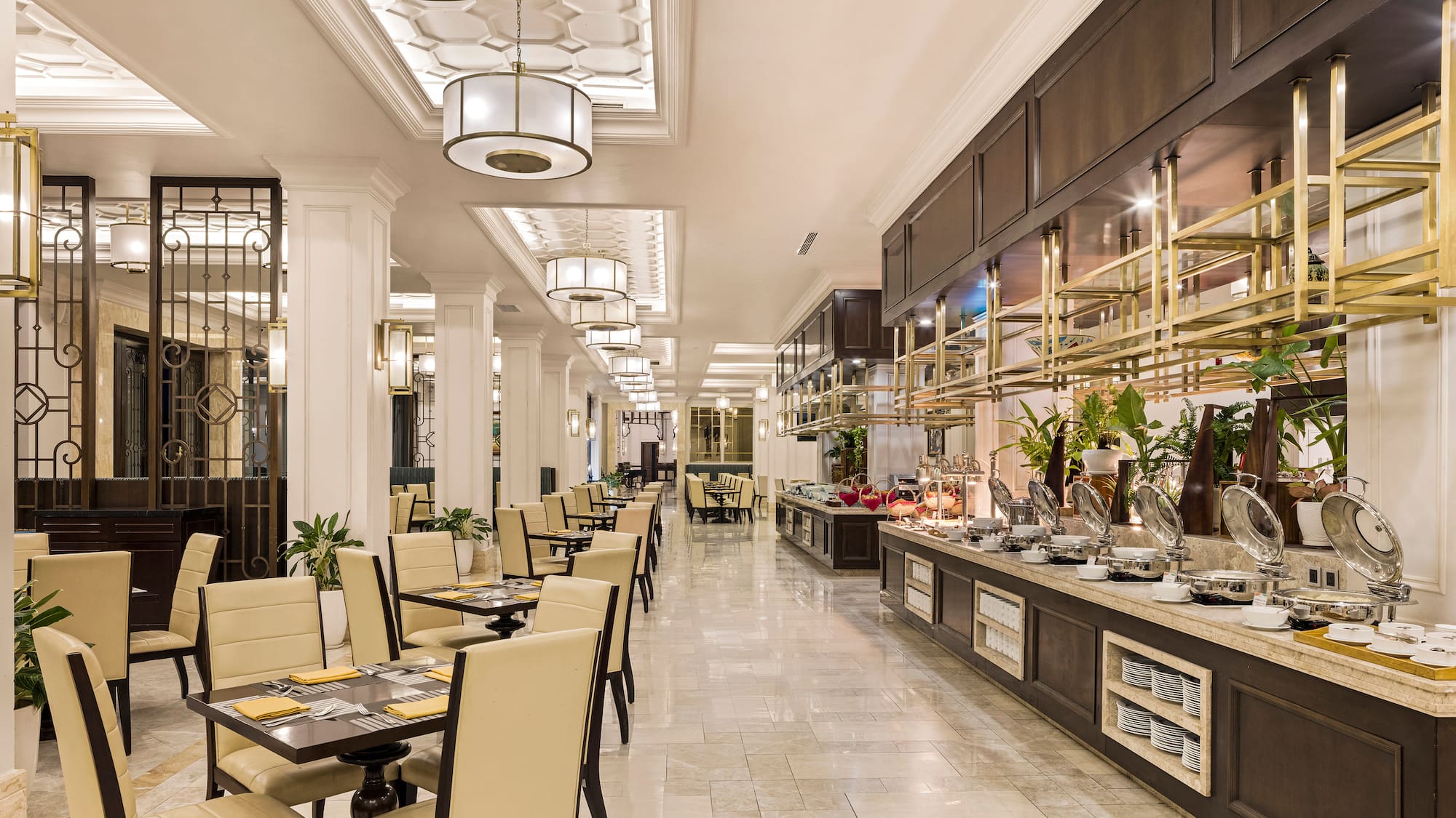 a restaurant with tables and chairs