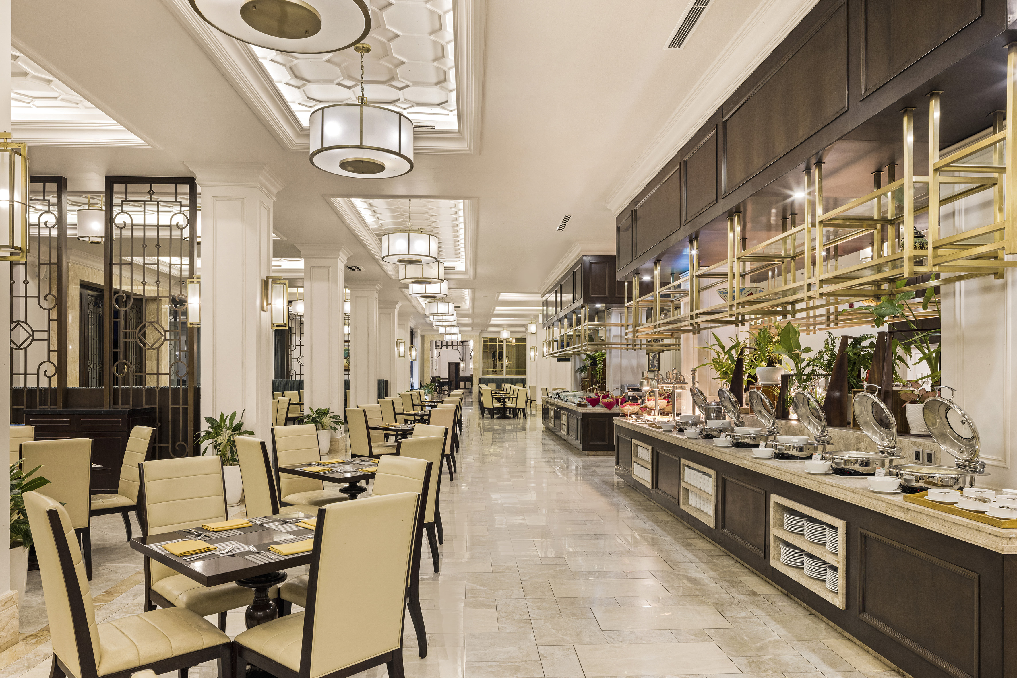 a restaurant with tables and chairs