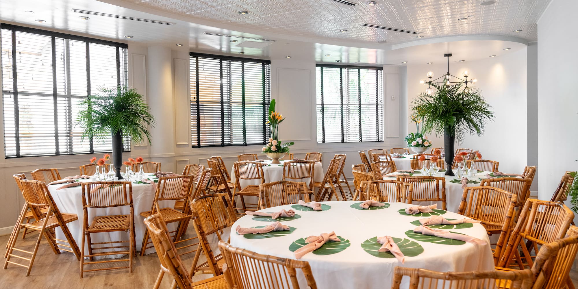 a room with tables and chairs