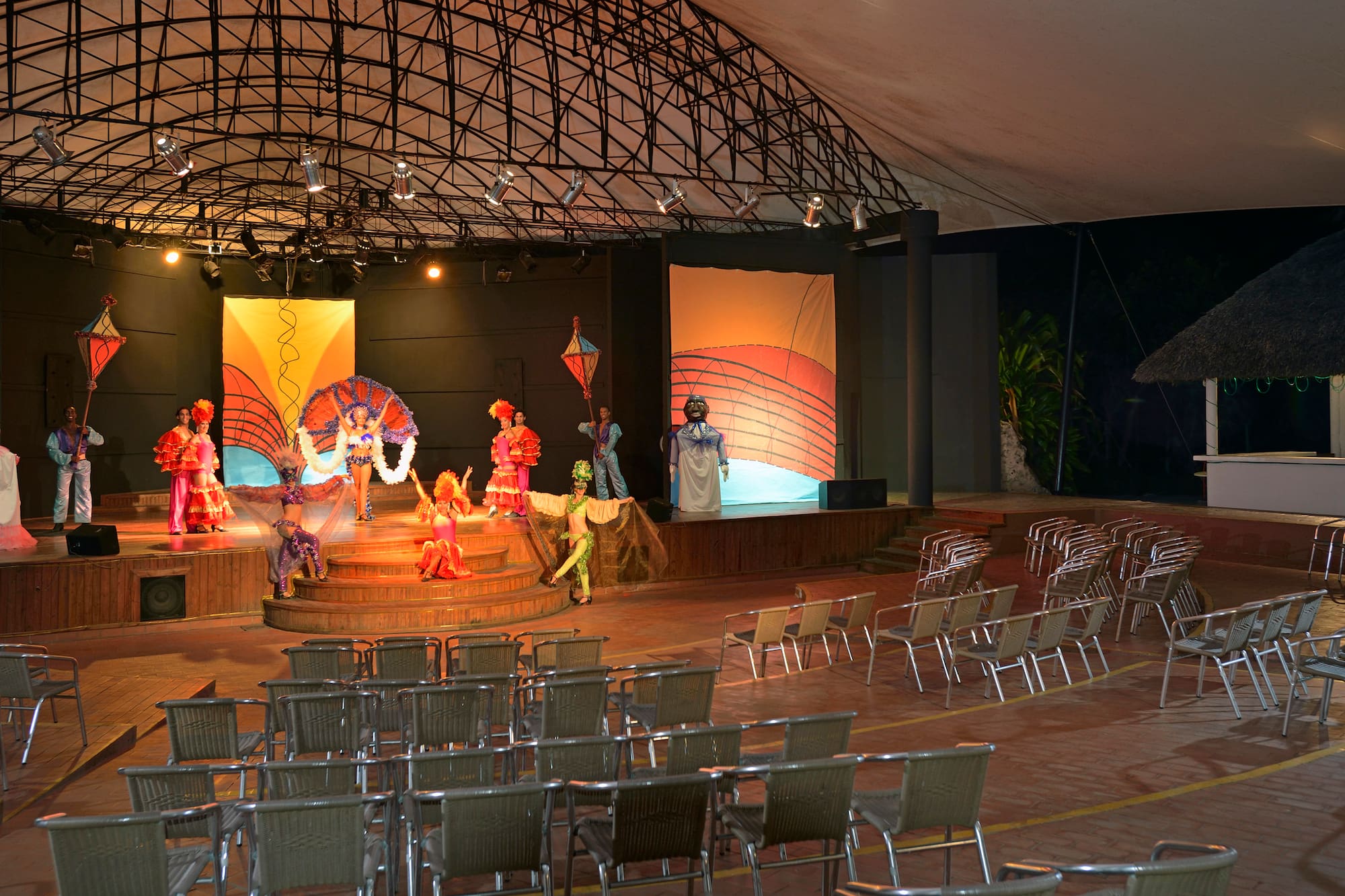 A platform with chairs.